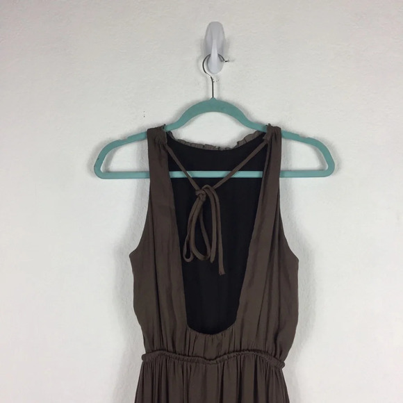 Zara Empire Waist Brown Satin Open Back Slit Maxi Dress Size XS - Picture 14 of 16